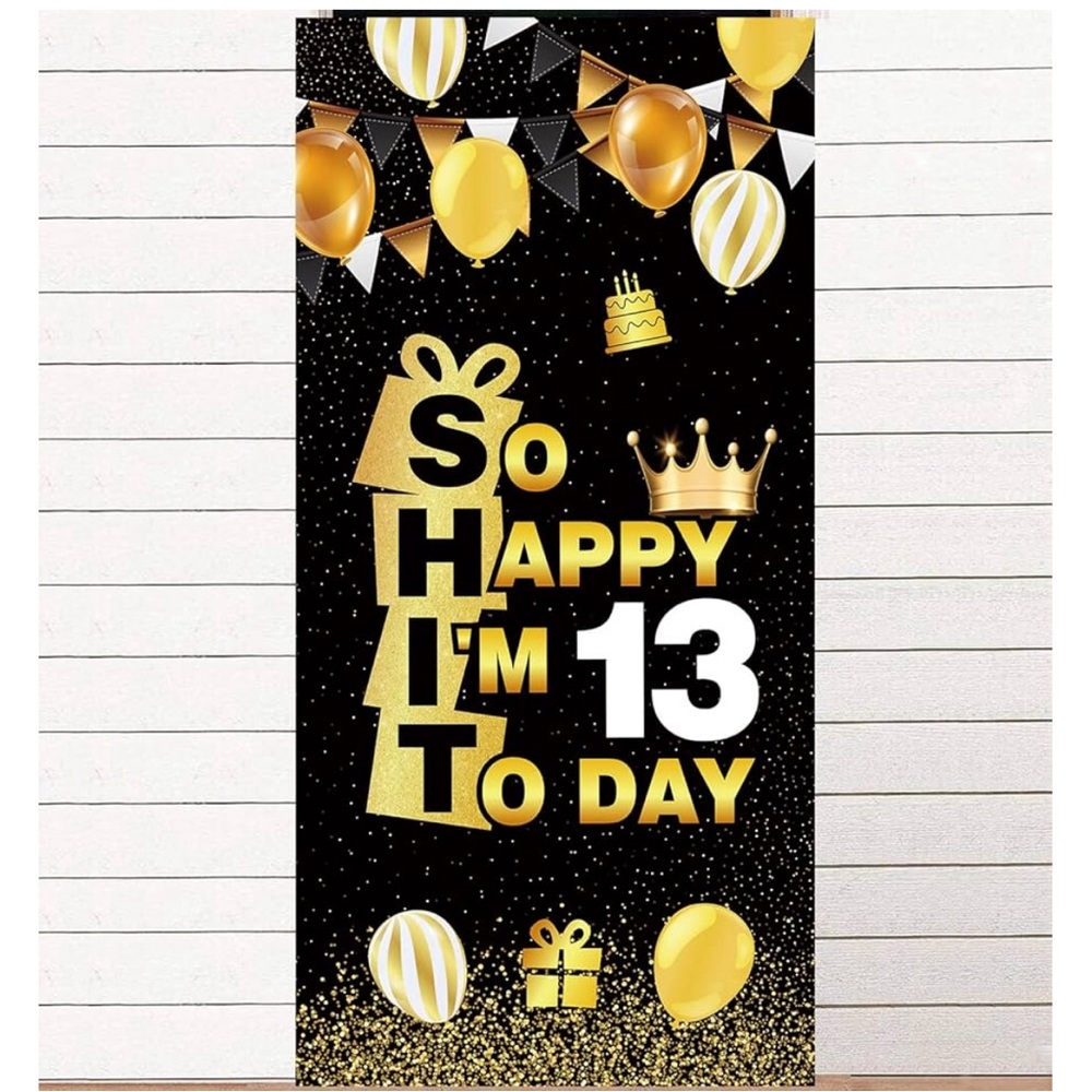 So happy I’m 13 today backdrop, 3 x 6, white gold black